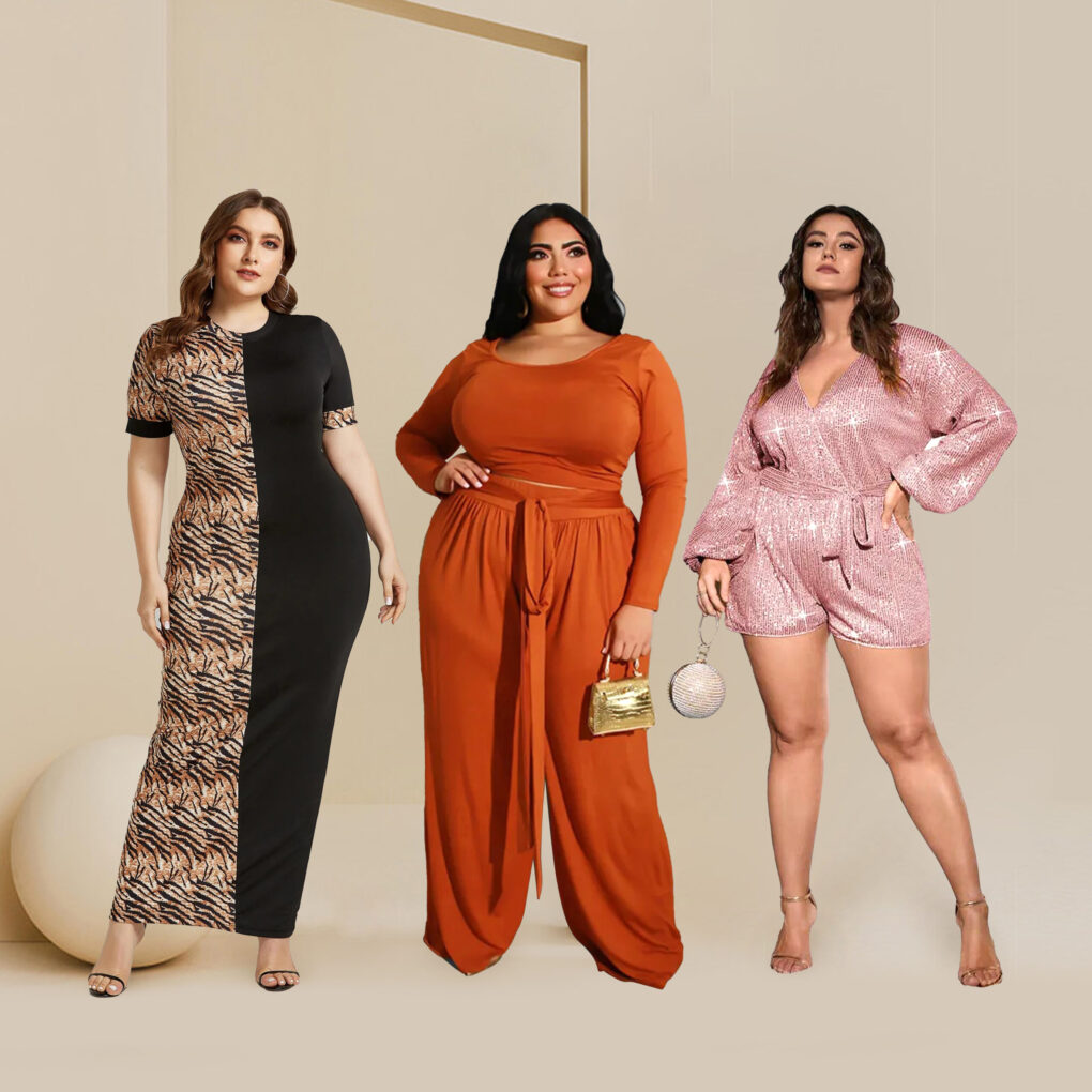 Diverse group of people in stylish plus size clothing, representing inclusivity in the fashion industry.